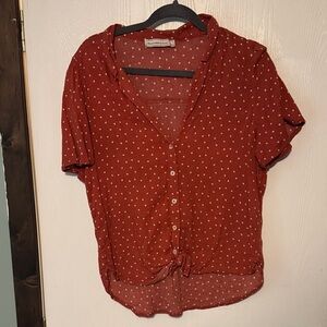 Abercrombie Rust Button-Down Shirt with White Dots